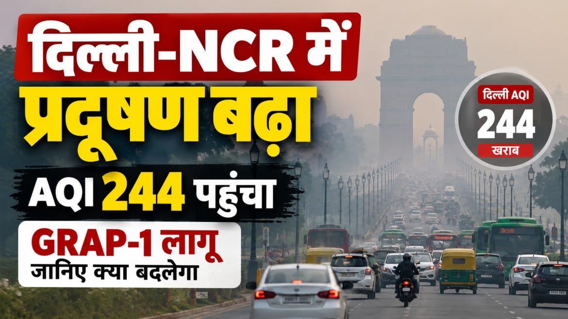 दिल्ली-NCR में प्रदूषण का बढ़ता खतरा: AQI 244 पहुंचा, GRAP-1 लागू होने से बढ़ी सख्ती